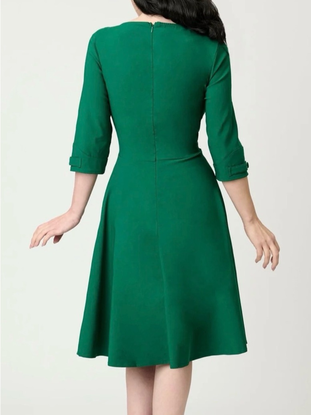 Unique Vintage Green Surplice neck swing dress - Picture 3 of 9